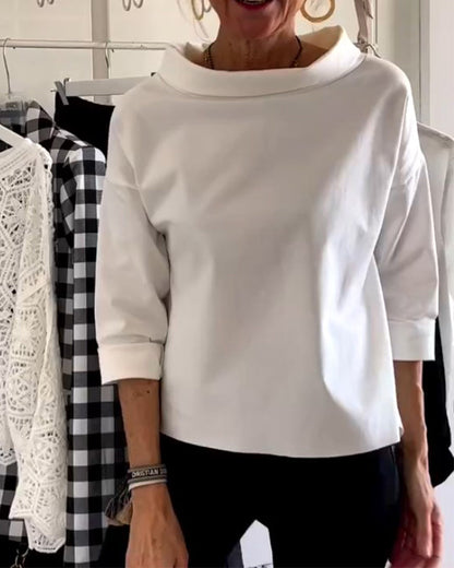 Relaxed Fit Cotton Blend Women's Pullover Blouse