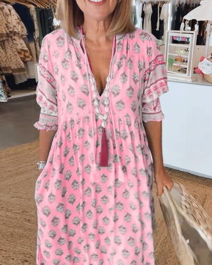 Elegant Floral Scoop Neck Dress