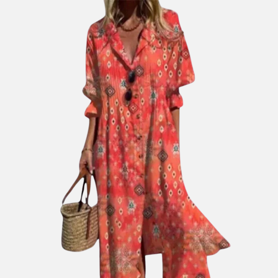 Women's Abstract V-Neck Midi Dress