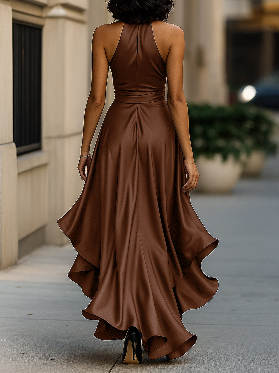 Elegant Satin Halter Neck Evening Dress