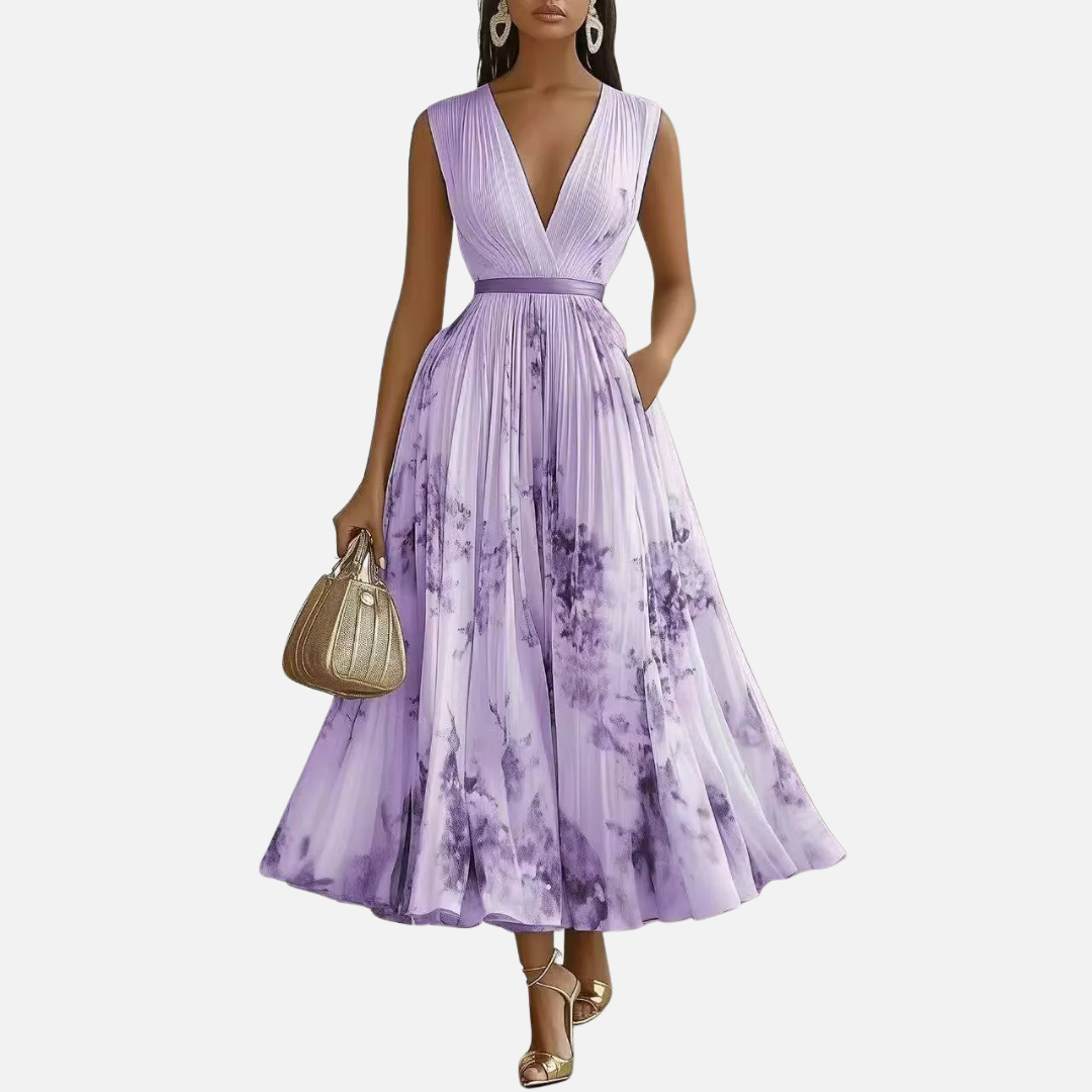 Olive | Floral Pleated Maxi Dress