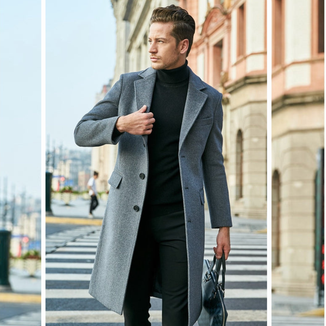 Classic Men's Overcoat with Lapel Collar