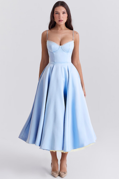 Kayla | Gorgeous Shiny Waisted Midi Dress