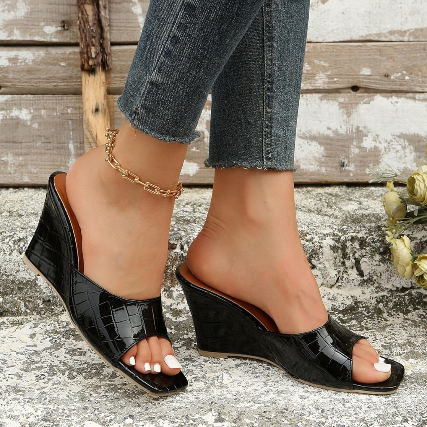 Fake Snake Skin High Heel Wedges