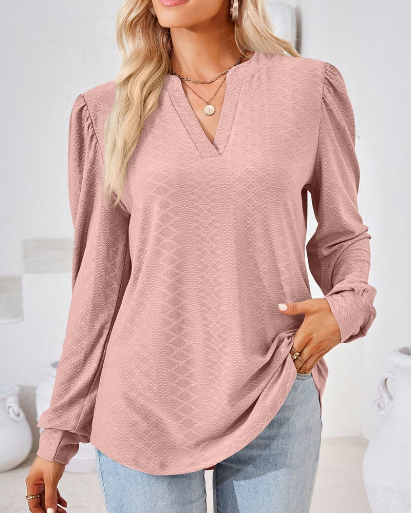 Ladies' Patterned V-Neck Long Sleeve Shirt