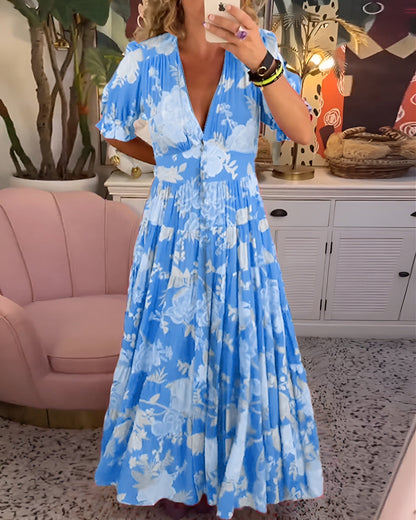 Pretty Flower V-Neck Summer Dress