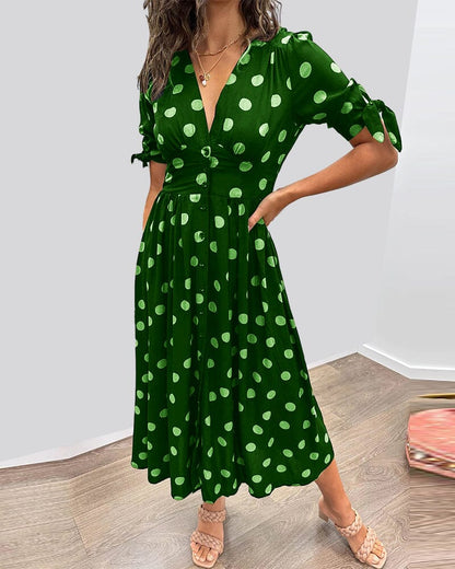 Women's Spotted V Neck Summer Dress