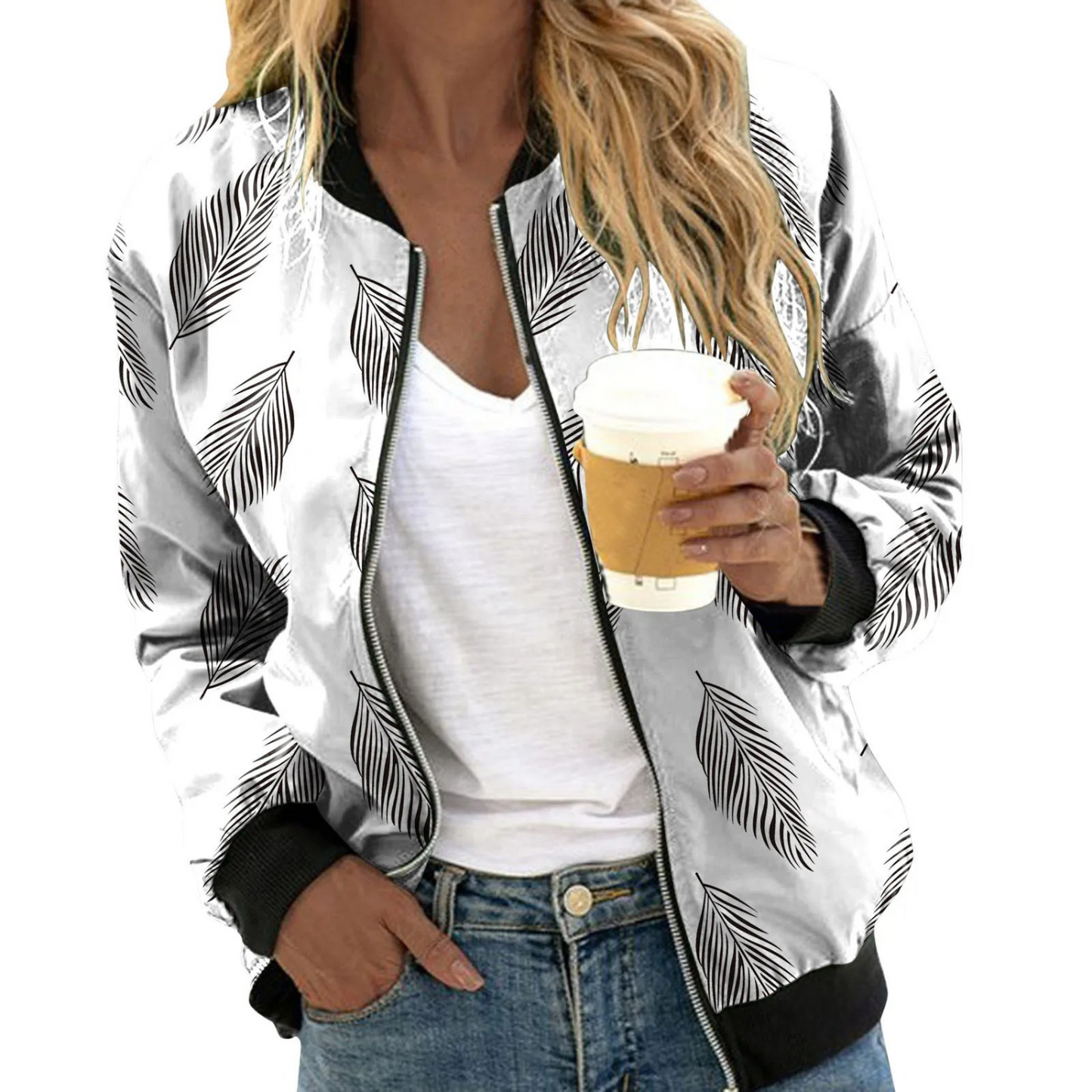 Women's Floral Zip Up Jacket with Hood