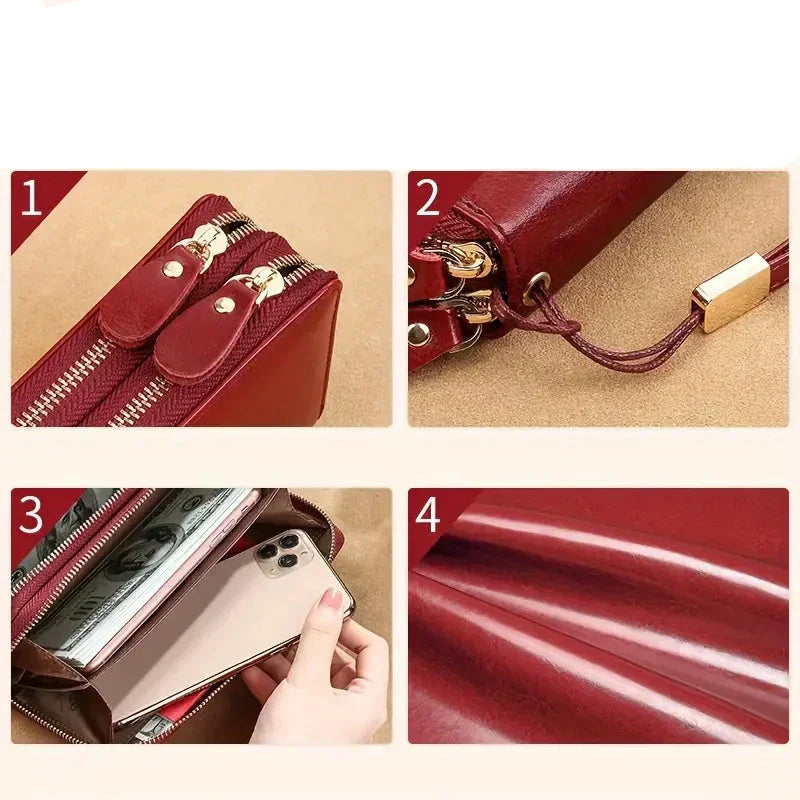 Premium Leather Travel Clutch Wallet with Phone Pocket