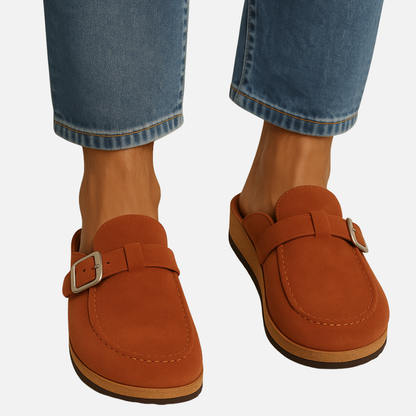 Men’s Suede Mules with Buckle - Closed Toe Slip-On Sandals
