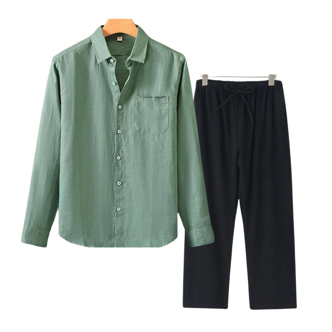 Lightweight Summer Pants Shirt Set Casual Cotton Outfit