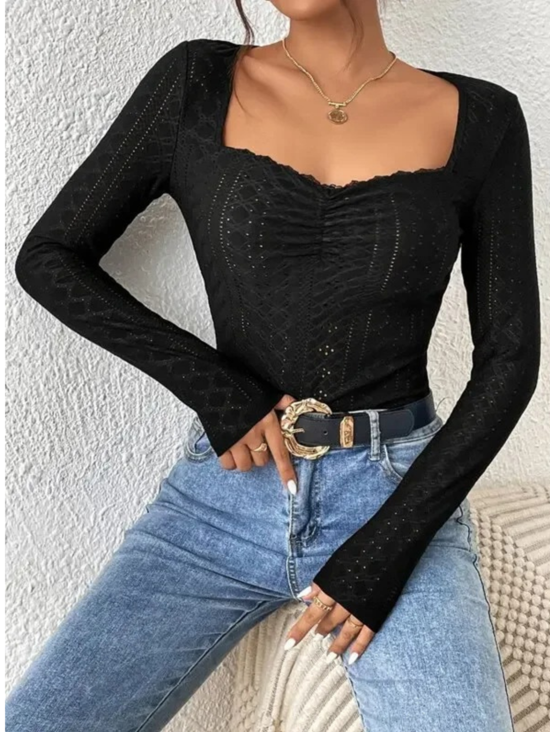 Elegant Crew Neck Long Sleeve Women's Top