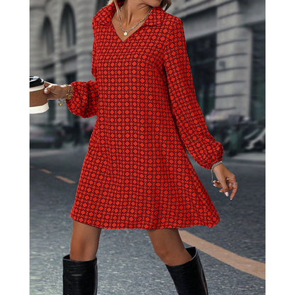 Relaxed Fit V Neck Long Sleeve Dress