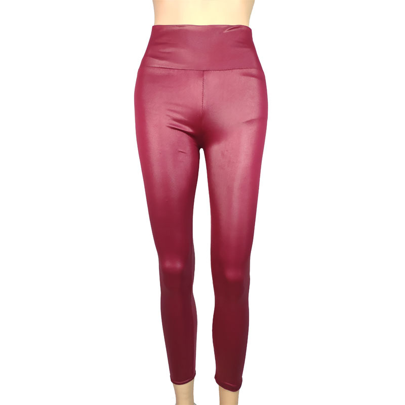 Shiny High Waisted Women's Leggings with Zipper Detail