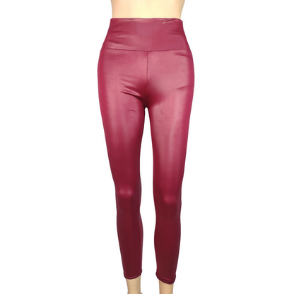 Shiny High Waisted Women's Leggings with Zipper Detail