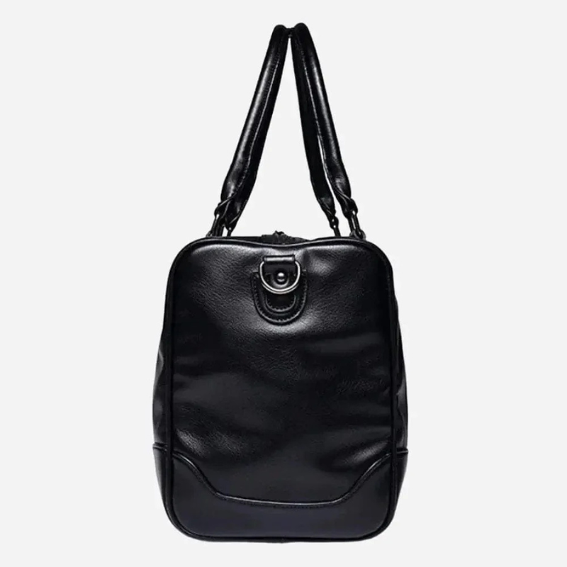 Large Leather Weekend Duffel Bag Black