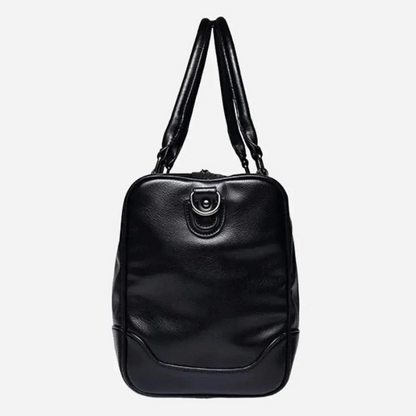 Large Leather Weekend Duffel Bag Black