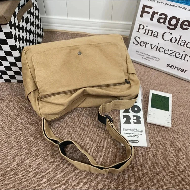 Versatile Canvas Crossbody Messenger Bag for Daily Use