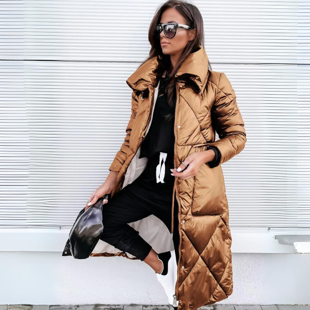 Warm Padded Parka Coat for Women with Zip Front