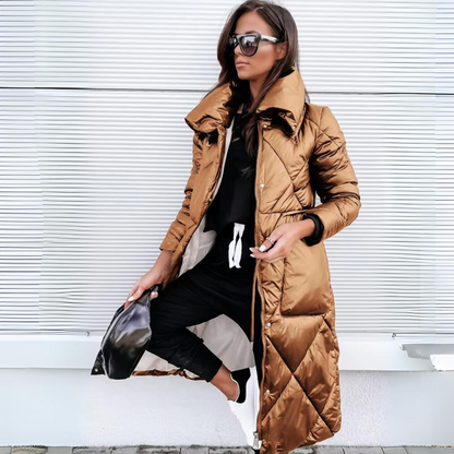 Warm Padded Parka Coat for Women with Zip Front