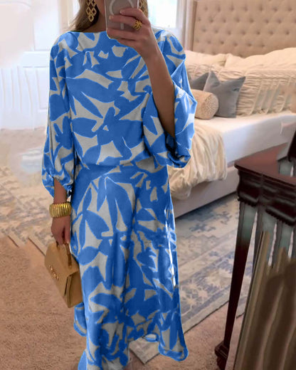 Chic 2-Piece Floral Lantern Sleeve Outfit