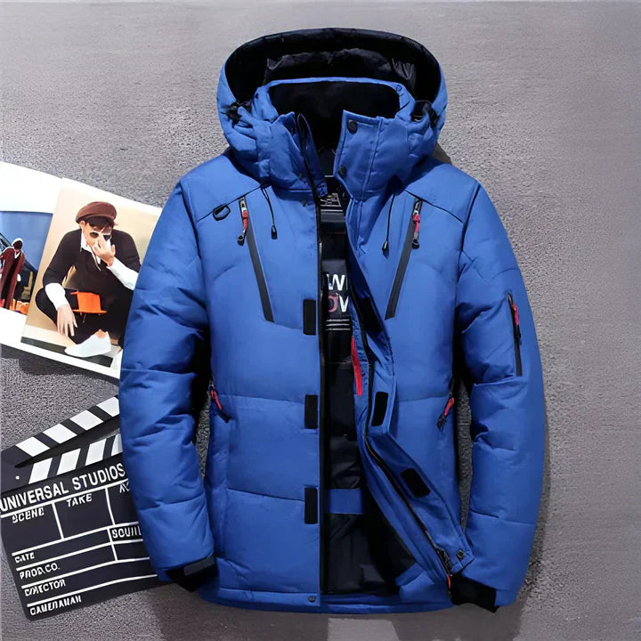 Warm Mens Parka Coat with Hood and Zip Pockets