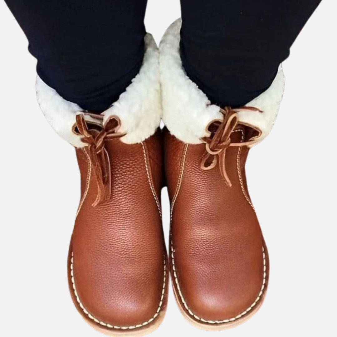 Women's Leather Boots - Waterproof Sheepskin Lined Winter Lace-Up