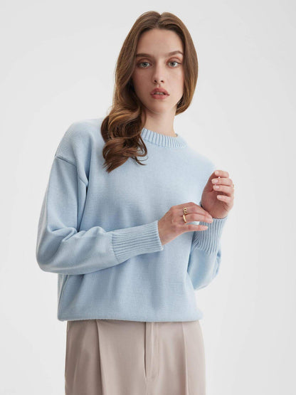 Feminine Crew Neck Fitted Knit Top