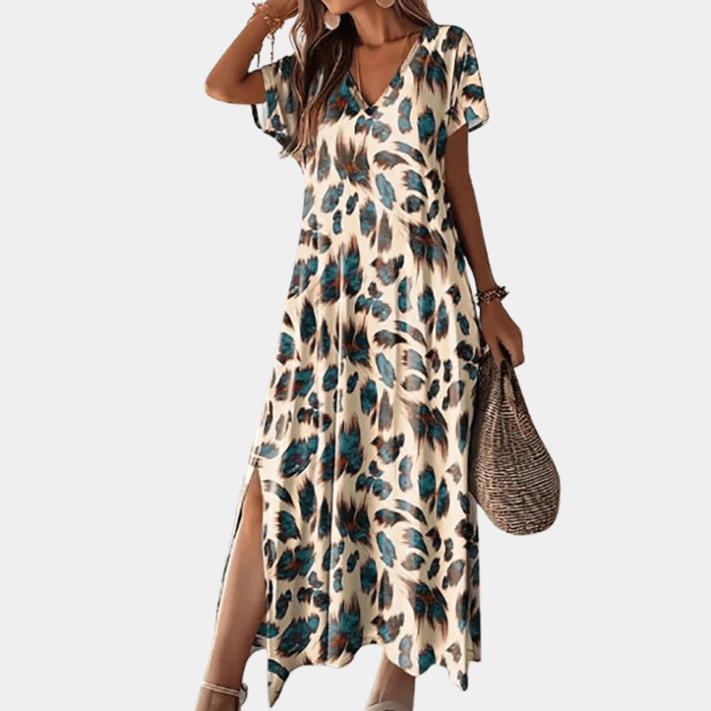 Floral Long Dress - Relaxed Fit V Neck