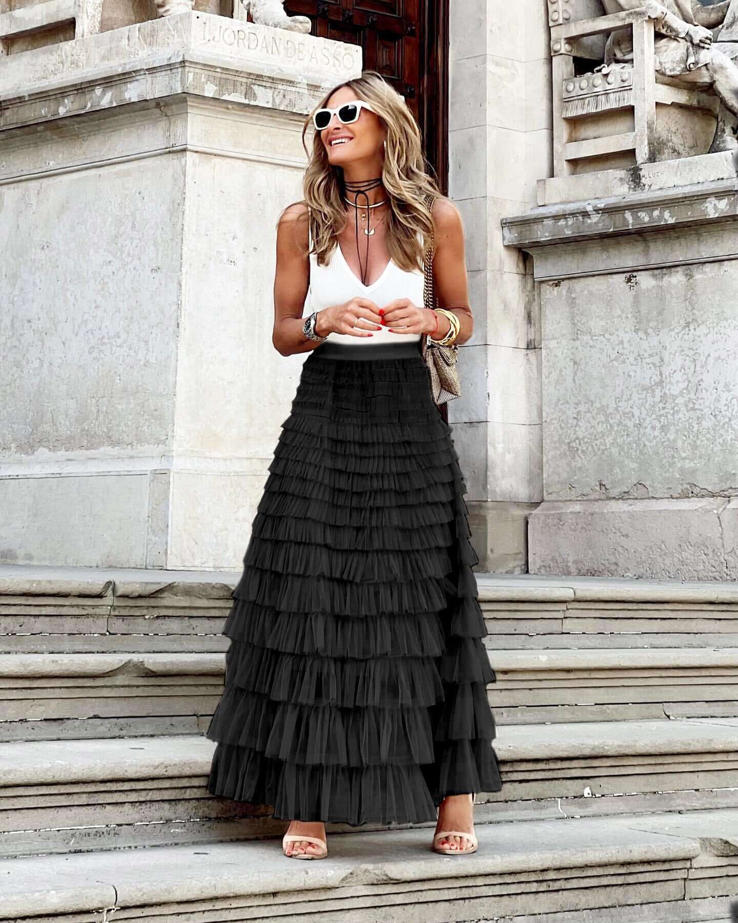 Flowy Layered Long Skirt