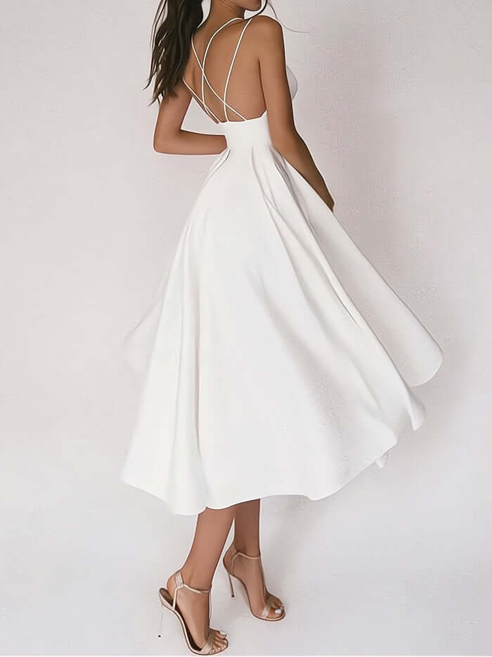 Stylish Fit and Flare V Neck Dress - Luxivelle