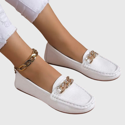 Ladies Comfortable Slip-On Loafers With Metal Detail