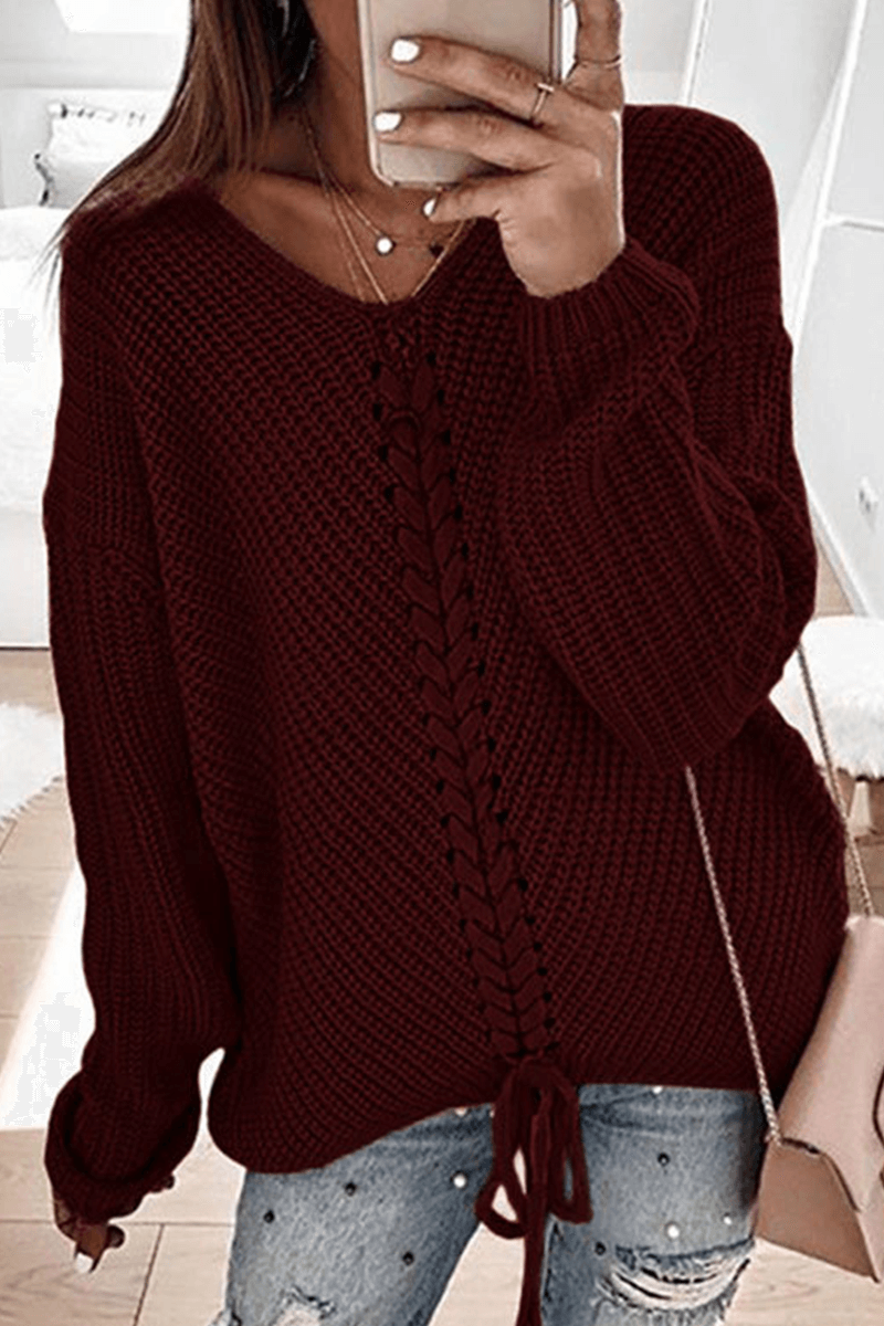 Casual Knit Sweater with Braided Trim