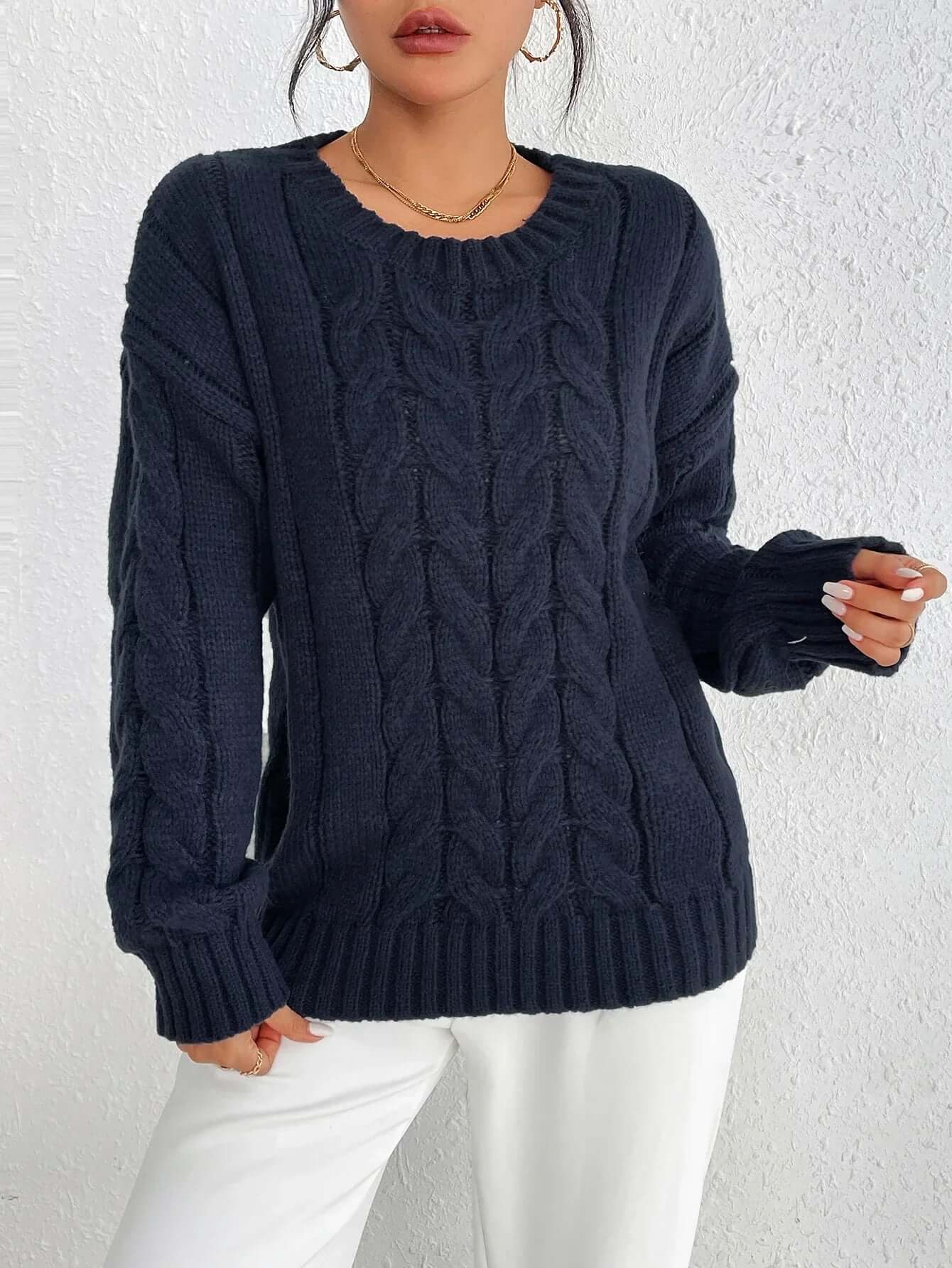 Relaxed Fit Cable Knit Sweater