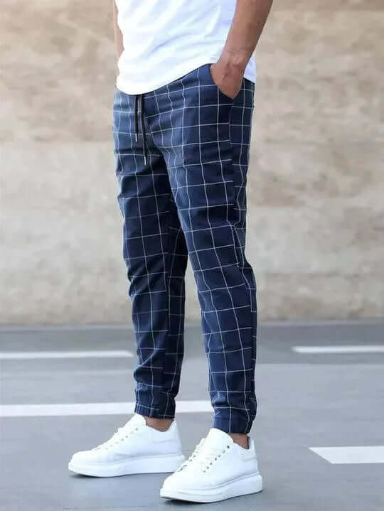Slim Fit Plaid Running Pants