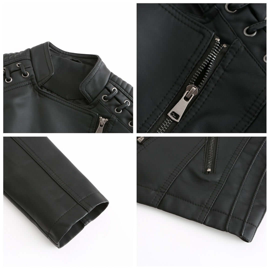 Ladies Vegan Leather Motorcycle Jacket