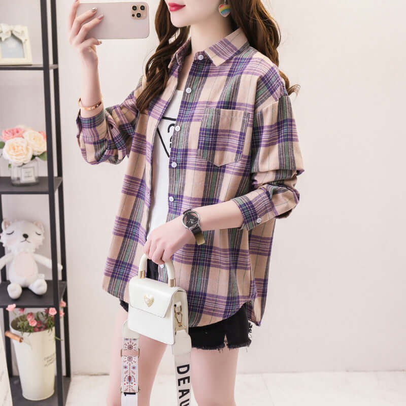 Ladies Classic Flannel Shirt - Luxivelle