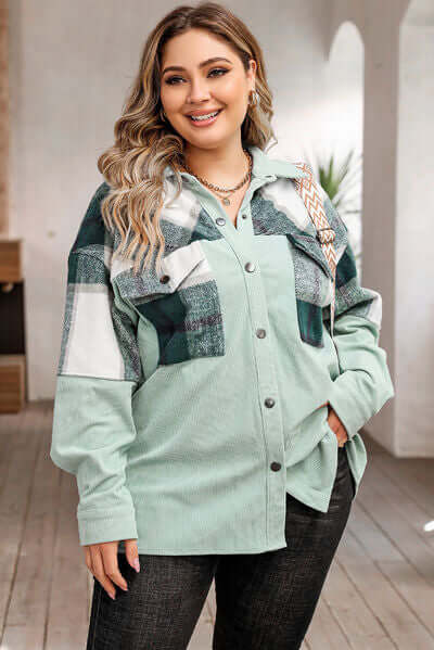 Large Plaid Flannel Shirt Jacket For Women