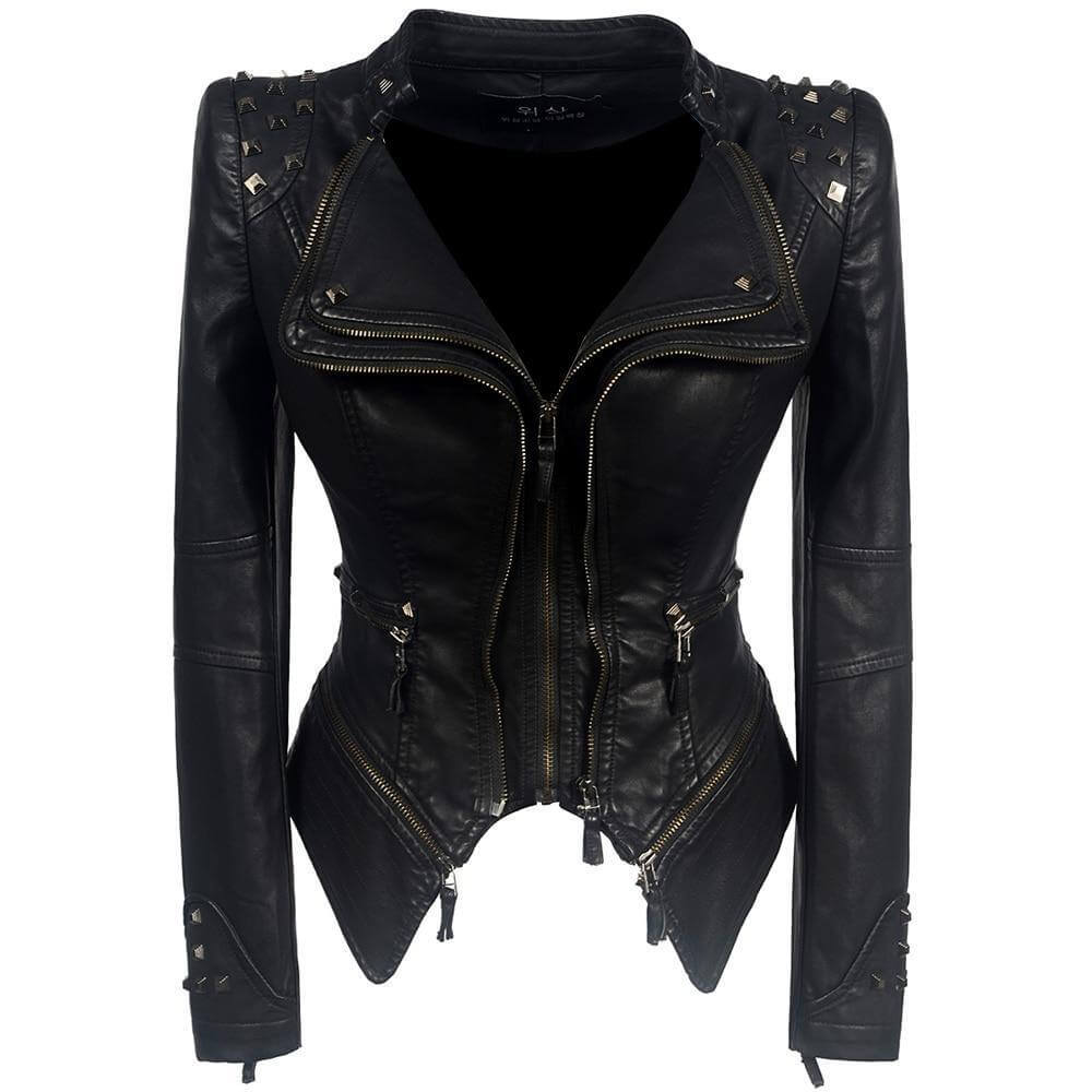 Edgy Black Fake Leather Coat - Luxivelle