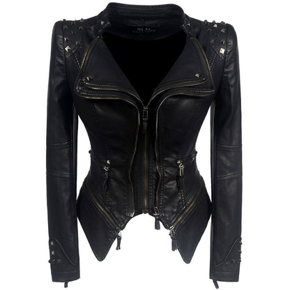 Edgy Black Fake Leather Coat - Luxivelle