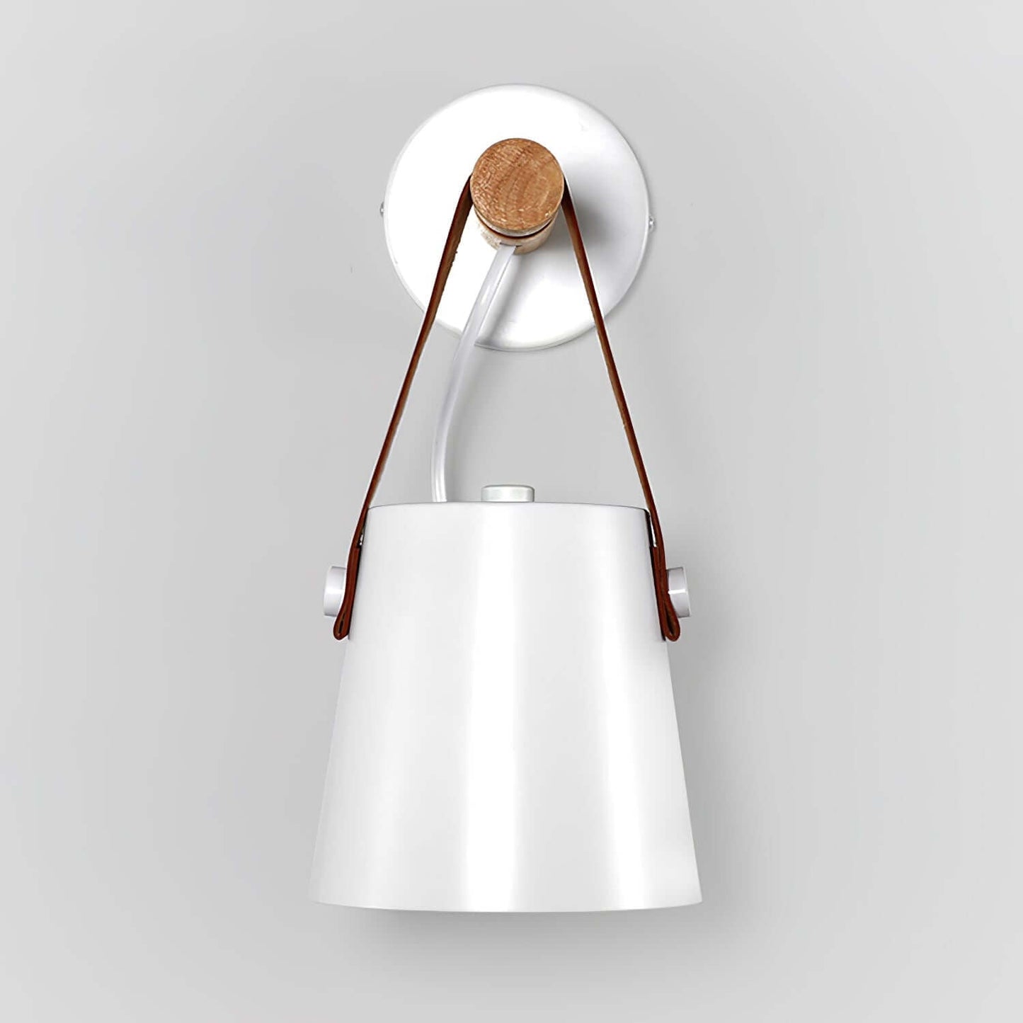 Rustic Wood Wall Lamp with Brown Leather Strap
