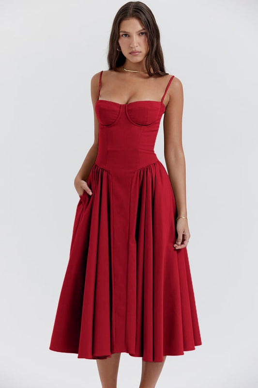 Billie | Sleeveless midi dress with corset cut