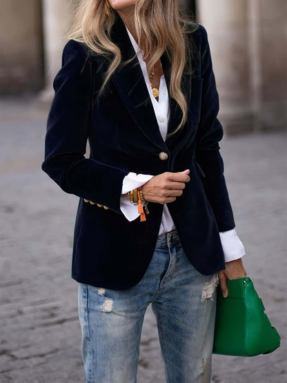 Ladies Emerald Velvet Jacket with Shiny Gold Buttons