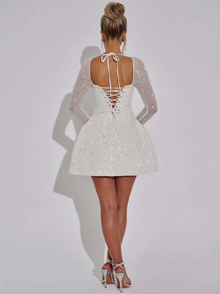 Glittering Tight Fit Mini Dress - Ladies Long Sleeve Clubwear