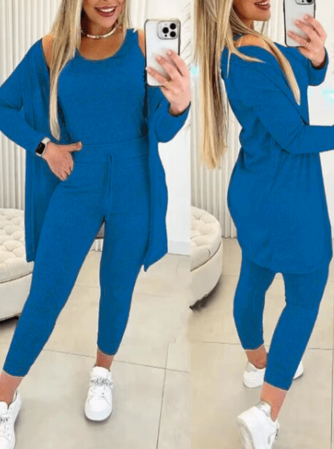 Women's 3-Piece Crew Neck Top & Legging Set