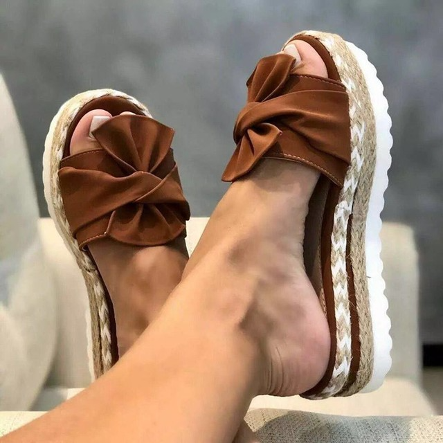 Women's Braided Wedge Sandals with Bow Accent