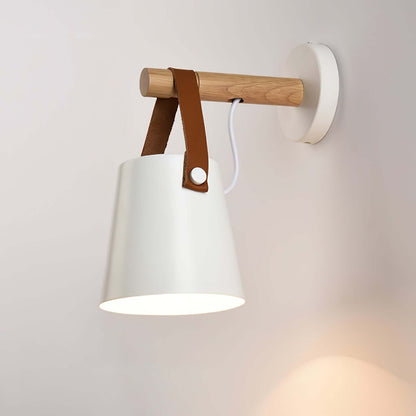 Rustic Wood Wall Lamp with Brown Leather Strap