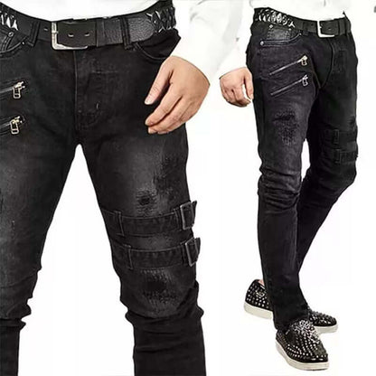 Slim Fit Distressed Biker Jeans for Men