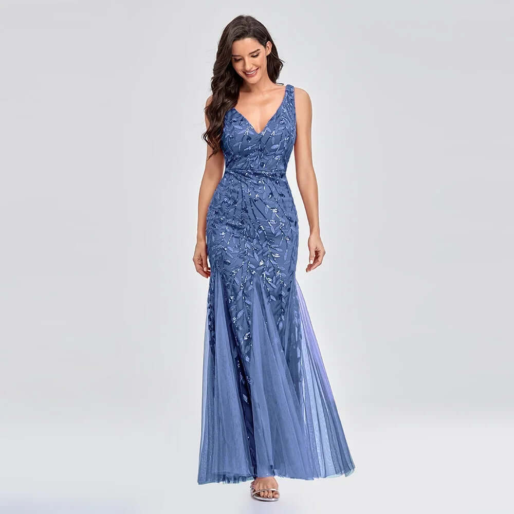 Glittering Beaded Strapless Formal Floor Length Dress - Luxivelle