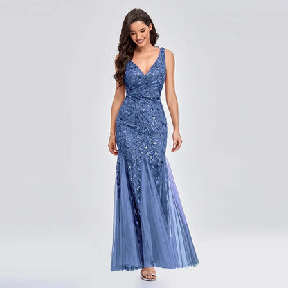 Glittering Beaded Strapless Formal Floor Length Dress - Luxivelle
